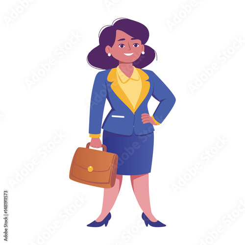 Flat style illustration showing confident businesswoman