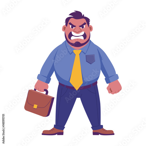 A flat style illustration of angry boss shouting loudly
