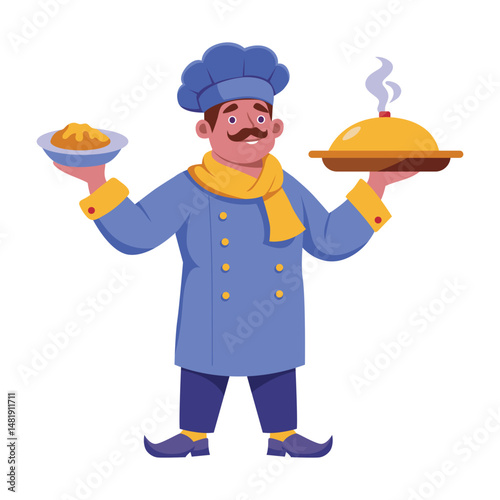 A flat style illustration of a french chef 
