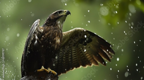 Wallpaper Mural A Javanese Hawk Eagle flaps its wings after the rain, background wallpaper AI generated image Torontodigital.ca