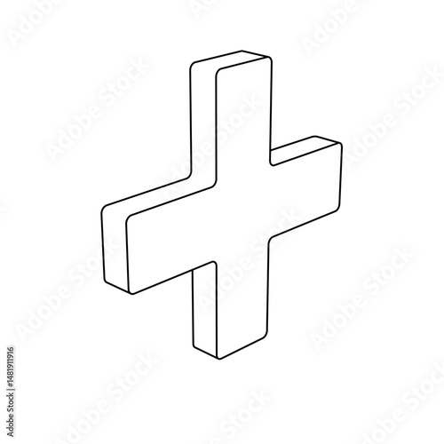The outline of a large plus symbol is made with black lines. 3D view of the object in perspective. Vector illustration on white background
