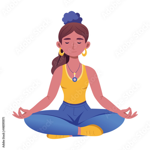 Flat style illustration depicting a person meditating in a peaceful pose