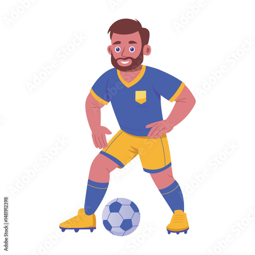 Flat style illustration showing soccer player kicking the ball