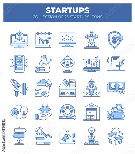Collection of 25 Startup Icons.  Visualizing Business Growth and Success