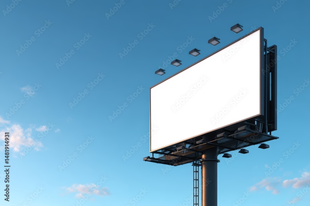 Fototapeta premium blank black billboard mockup with lights against blue sky
