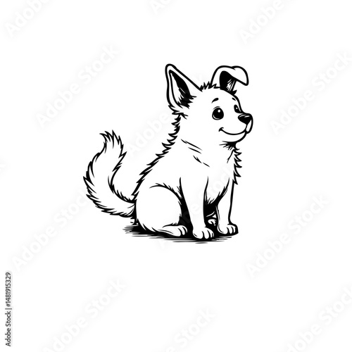 Charming monochromatic illustration of a cheerful dog with whimsical flair