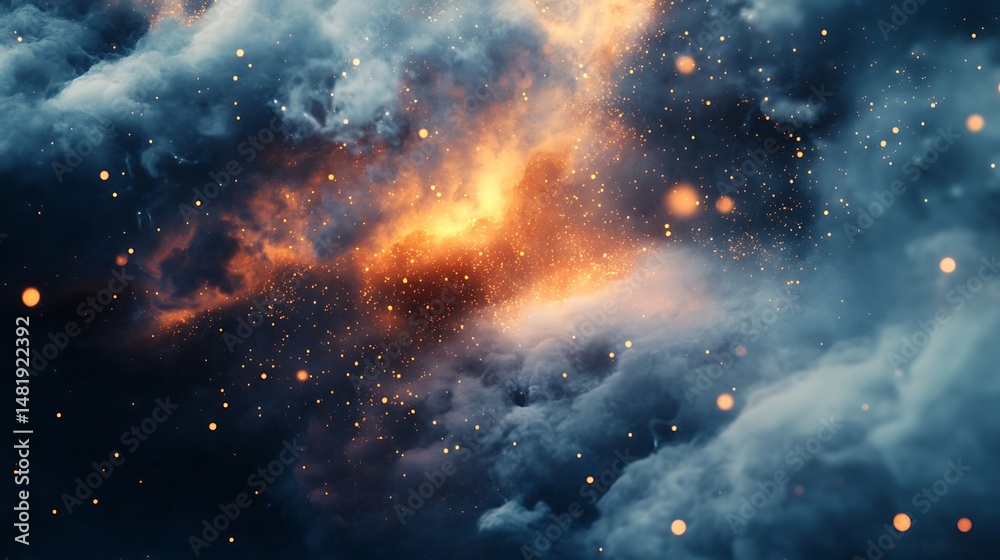 Fototapeta premium Fiery cloudscape, swirling smoke, embers
