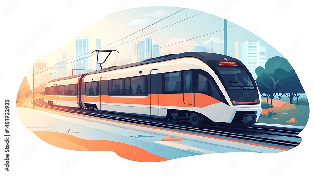 Fototapeta premium Modern train speeding through urban landscape