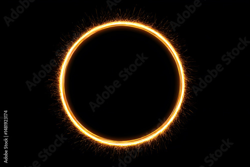 Abstract fire ring of Sparking fire circle isolated on black background