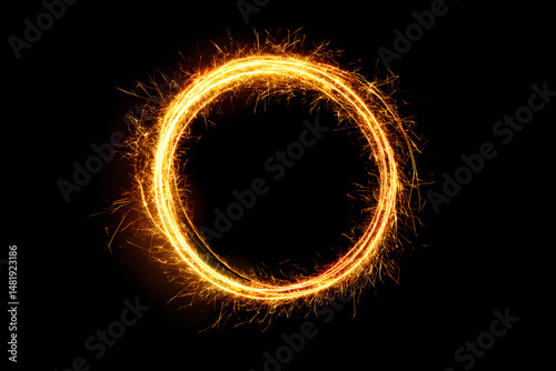 Abstract fire ring of Sparking fire circle isolated on black background