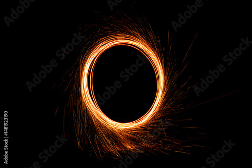 Abstract fire ring of Sparking fire circle isolated on black background