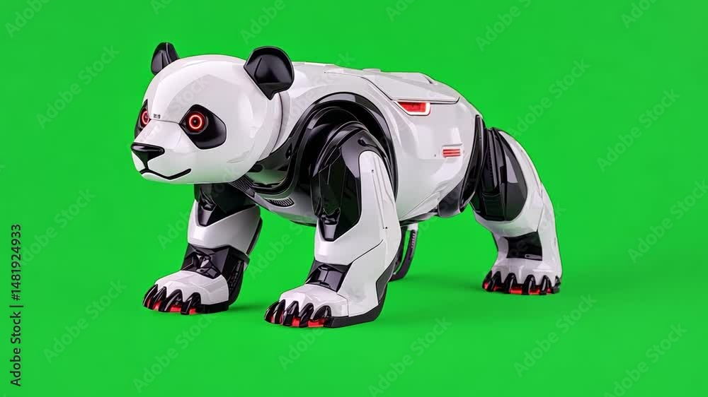 Cute robotic panda on vibrant green background, showcasing innovative technology and playful design for future concepts Cute robotic panda on vibrant green background, showcasing innovative technology and playful design for future concepts