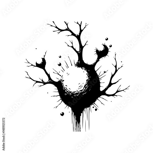 Abstract depiction of a desolate plant silhouette against a stark white backdrop