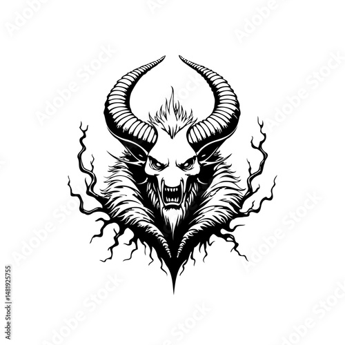 Intricate depiction of a horned creature, embodying fantasy and folklore elements
