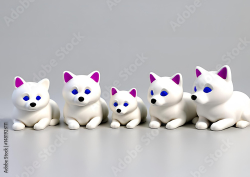 A cute cat and dog, a white cat and pink toy animal, and a pig figurine show animal love