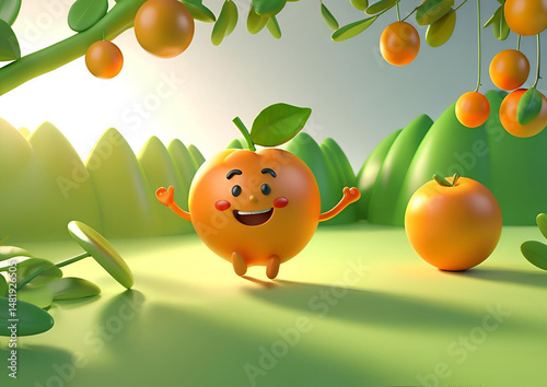 A vector illustration shows a fresh, ripe apple on a green, leafy tree, a healthy fruit from nature