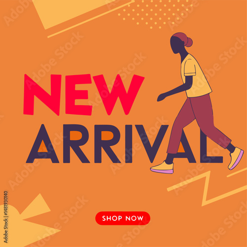 new Arrival badge or banner design element template. Clothes tag layout with message pointing on new item from renewed collection. Vector illustration.