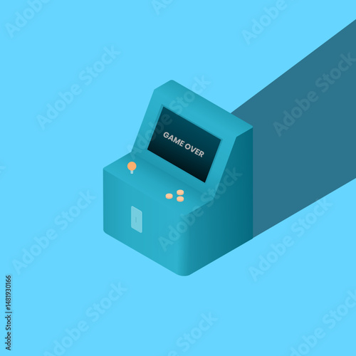 Illustration vector graphic of isometric retro arcade game with game over text on the screen.