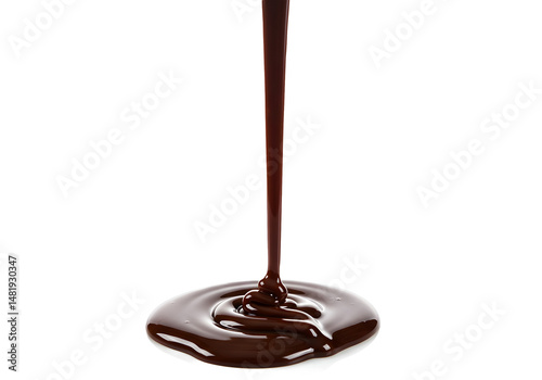 Liquid chocolate flows down isolated on transparent background Generative Ai.
