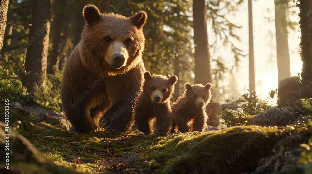 Obraz premium Brown bear family in forest