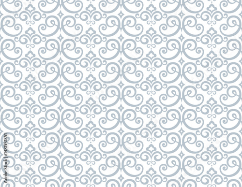 Floral pattern. Seamless vector background. Vintage wallpaper in the Baroque style. White and gray ornament for fabric, wallpaper, packaging. Ornate Damask flower illustration