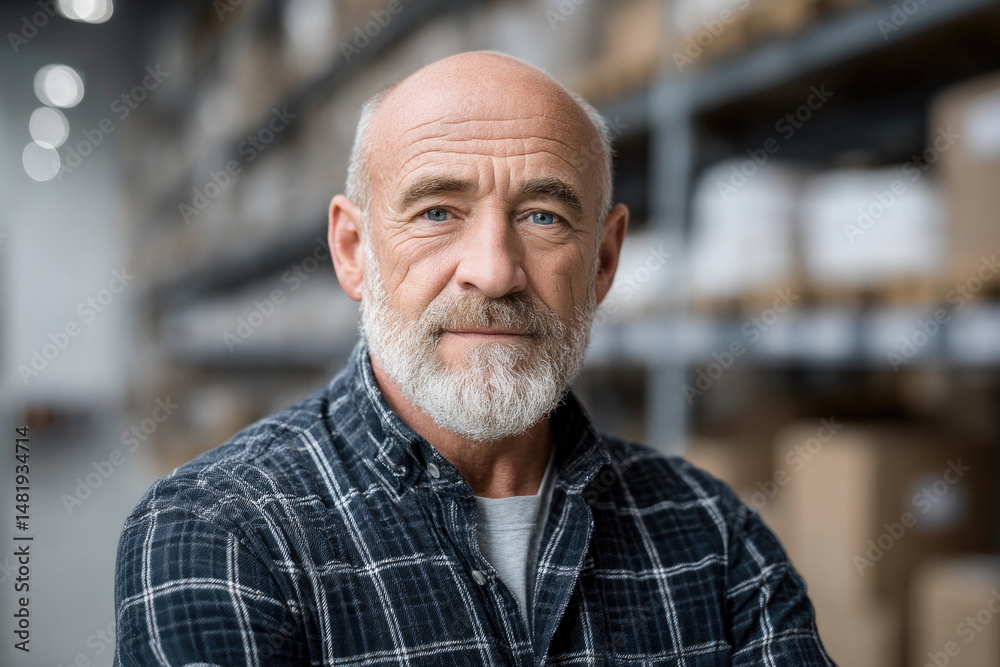 Minimalist portrait of older man in warehouse setting - concept of experience and wisdom Minimalist portrait of older man in warehouse setting - concept of experience and wisdom