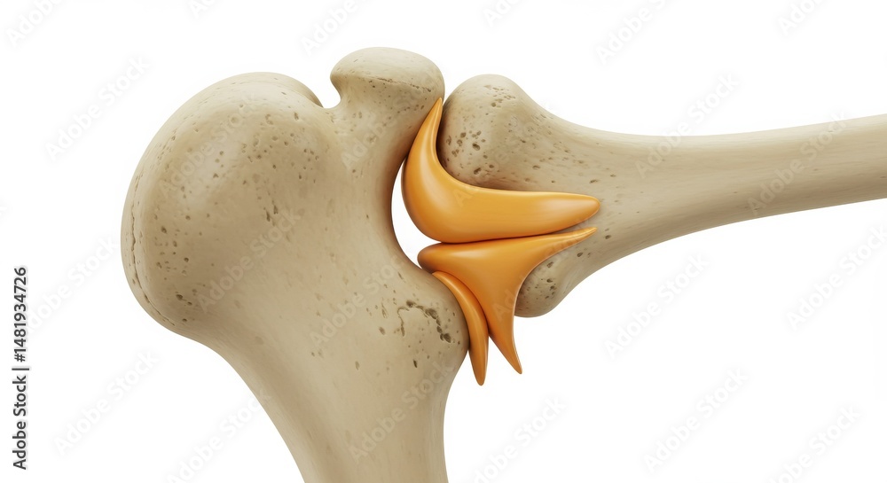 Fototapeta premium Detailed 3D Render of Human Elbow Joint Anatomy Showing Humerus, Ulna, and Radius Articulation