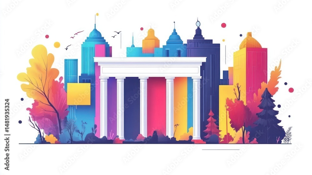 Obraz premium Colorful Cityscape with Building and Nature