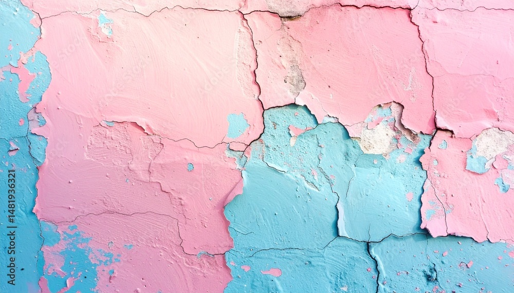 Obraz premium Peeling paint texture with pink and blue colors showing cracks and imperfections