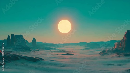 Serene Alien Landscape Under Bright Celestial Body at Dusk