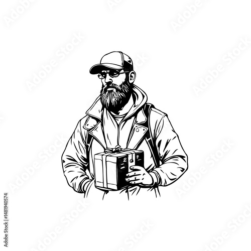 Wallpaper Mural Monochrome drawing presenting a man holding a gift, encapsulating the essence of modern gifting Torontodigital.ca