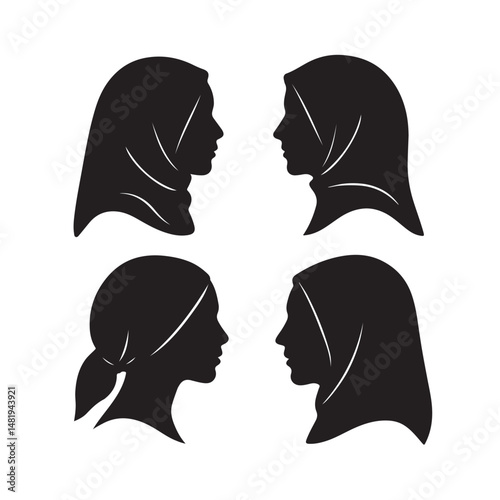 Bold headscarf side profile icons silhouette bundle