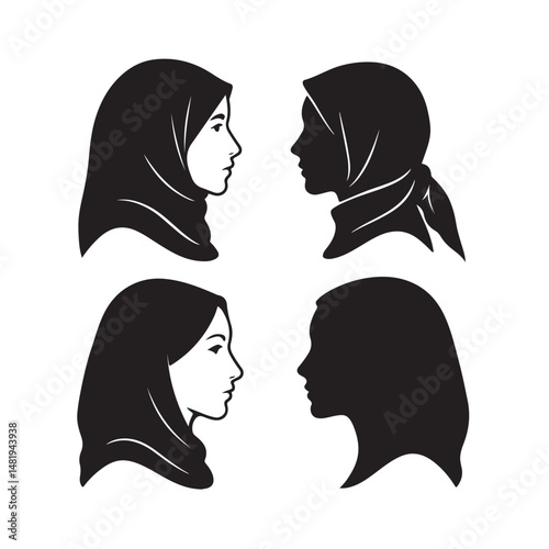 Bold headscarf side profile icons silhouette bundle