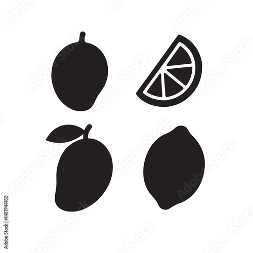 Bold mango icons silhouette set