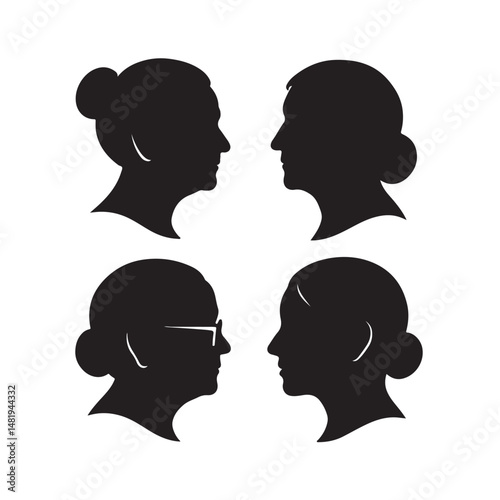 Bold old woman side profile icons silhouette bundle