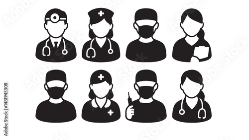 Healthcare workers avatar icons silhouette bundle