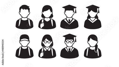 Students avatar icons silhouette bundle