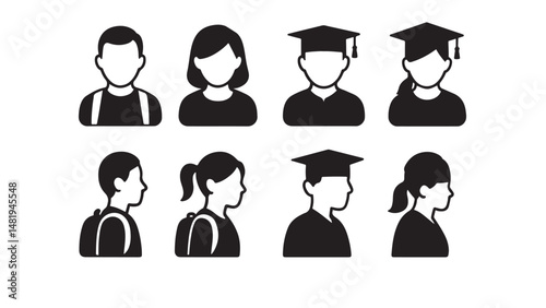 Students avatar icons silhouette set