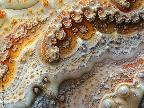 Organic fractal pattern in earth tones, Mandelbrot scale style, showing the beauty of nature's mathematics. Intricate mathematical details make for a fascinating abstract background.