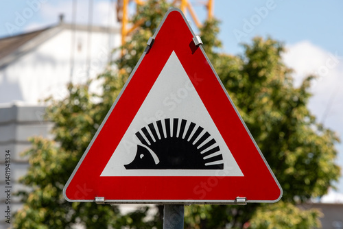Hedgehog Crossing Warning Sign on Austrian Road