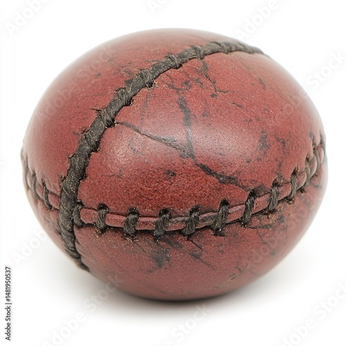 Antique leather ball, weathered and stitched photo