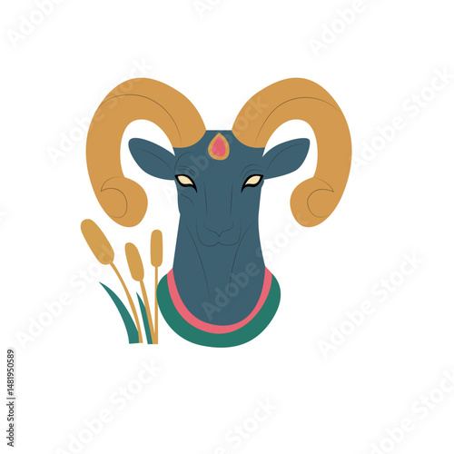 Amun god peeking, Stylized Ram
