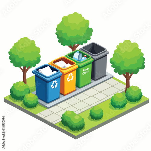 Recycling bins for eco-friendly consumption in a green park setting  