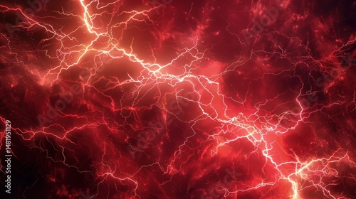 Red lightning storm energy abstract background