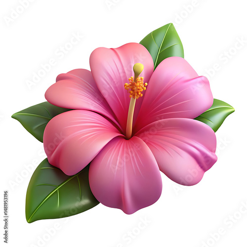 3D Elegant Hibiscus Flower with Smooth Petals on Transparent Background