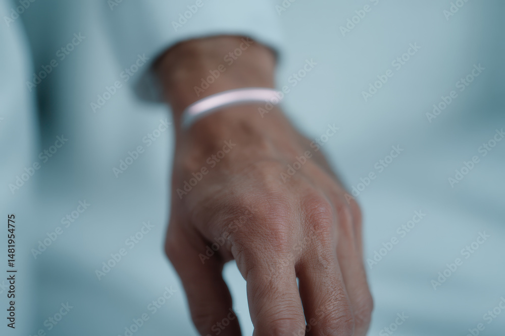 Fototapeta premium Hand wearing sleek wearable sensor for health monitoring