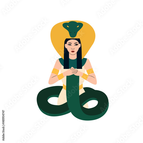 Renenutet goddess peeking, Goddess of the Harvest, Egyptian Goddess Cobra Serpent Woman Art