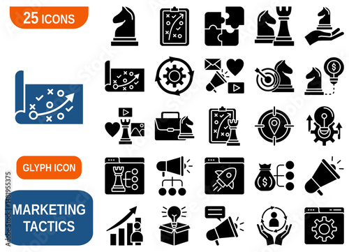 A comprehensive set of 25 vector icons representing various marketing tactics and business strategy concepts.