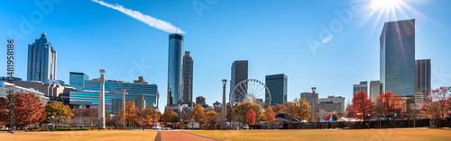 Atlanta Georgia downtown city skyline over Centennial Park panorama