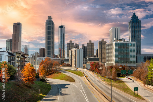 Atlanta Georgia downtown city skyline view over the freeway USA